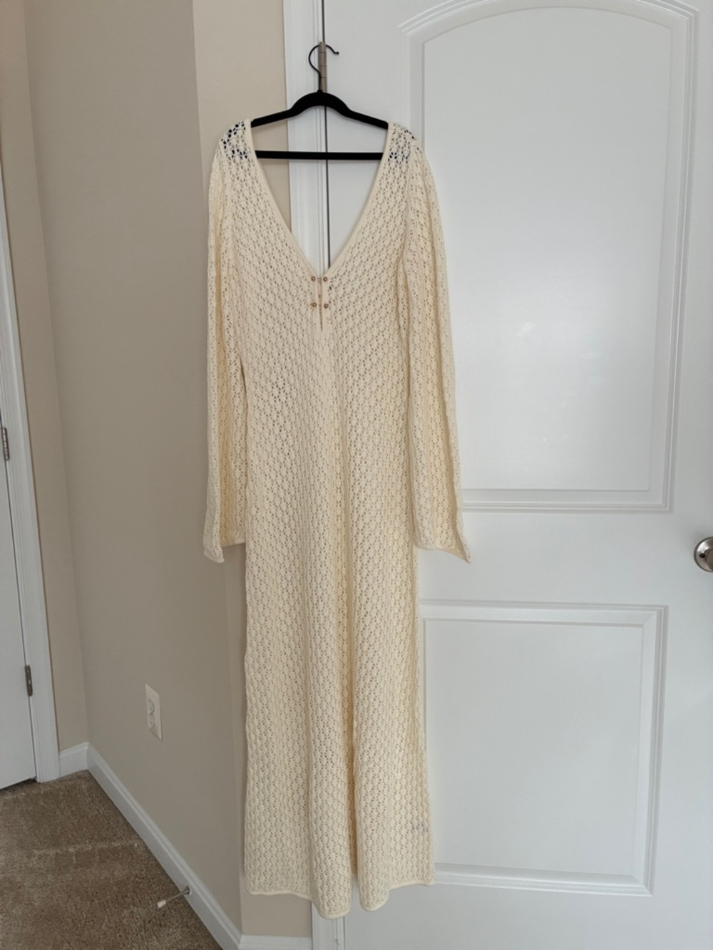 Meshki Cream Open-Knit Long Sleeve Maxi Dress